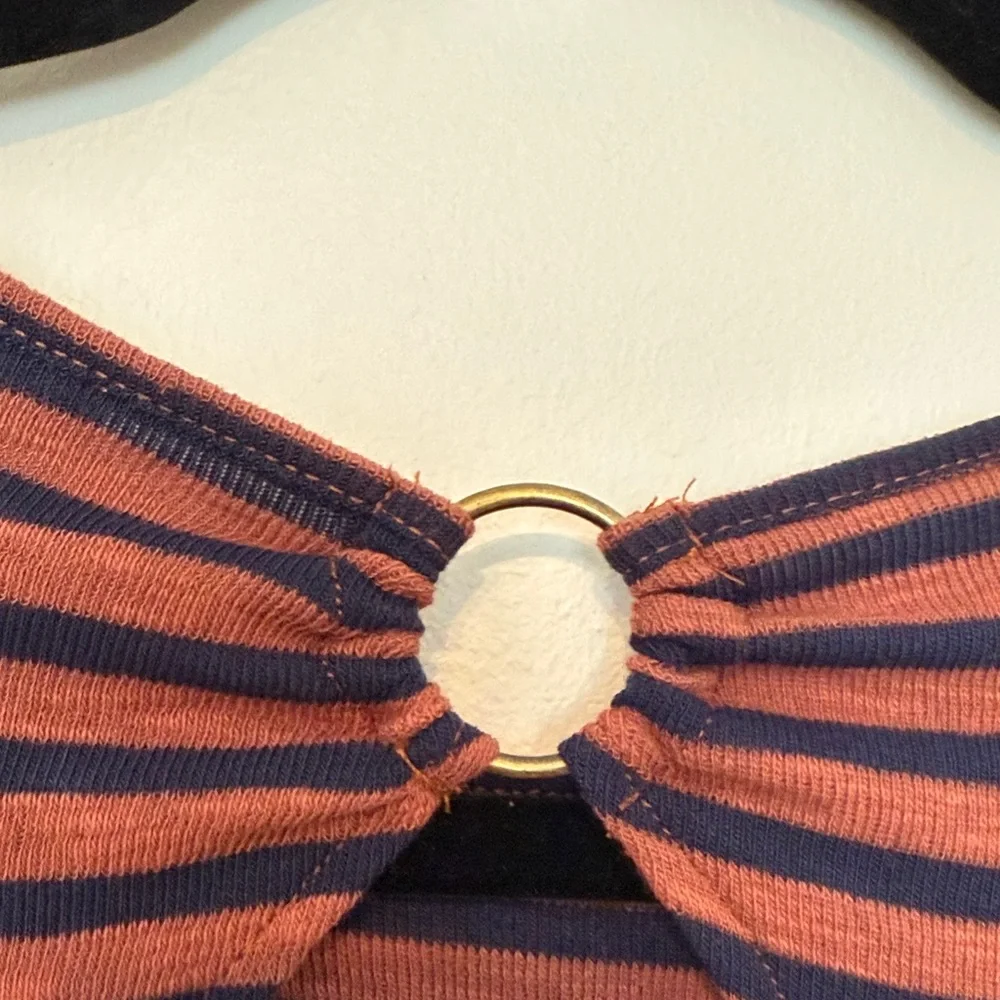Hayden Girls Large Striped 3/4 Sleeve Keyhole Back NewTop Rust Navy G6626VM